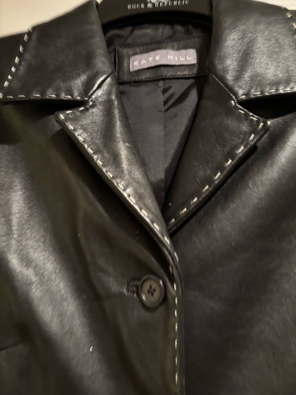 Black Leather Topstitched Jacket/Blazer - Picture 8 of 14